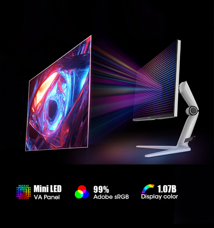 KOORUI GN10 27” Gaming Monitor, WQHD (2560 x 1440), 240HZ, Mini-LED, 95%  DCI-P3 99% Adobe RGB 100% sRGB, Display HDR 1000, Tilt Pivot Swivel Height  Adjustable, HDMI, DisplayPort, White/Grey-Koorui