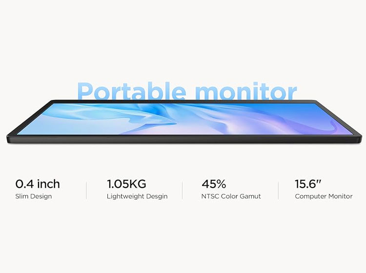 KOORUI Portable Monitor 15.6 Inch 1080P FHD Portable Laptop Monitor IPS  Second Screen USB-C HDMI Travel Monitor w/Protective Cover & Dual Speakers